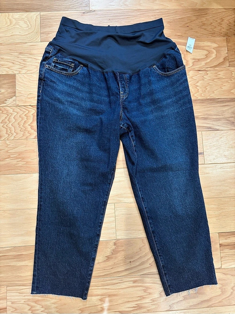 Old Navy Maternity OG Straight Jeans 20 Short Full Panel Dark Wash Raw Hem